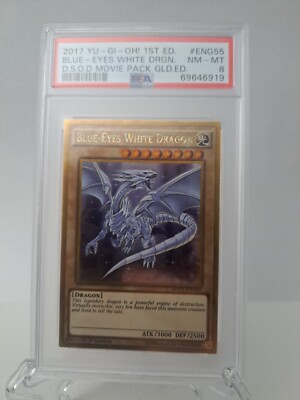 Yugioh PSA 8 NM Blue-Eyes White Dragon MVP1-ENG55 Gold Rare 1st Edition!!-image