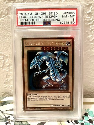 Yu-Gi-Oh! Blue-Eyes White Dragon 1st Edition Ultra Rare LCKC-EN080 Tablet PSA 8-image