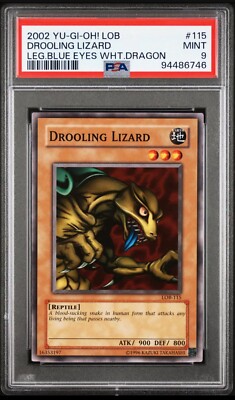 2002 YU-GI-OH! LOB-LEGEND OF BLUE EYES WHITE DRAGON #115 DROOLING LIZARD PSA 9-image