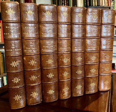 1890 The WORKS Of GEORGE ELIOT 8 x Volumes LEATHER BOUND COMPLETE SET-image