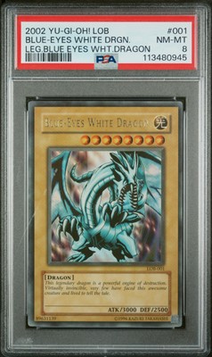PSA 8 NEAR MINT 2002 Blue-Eyes White Dragon LOB-001 Ultra Rare FOIL -image