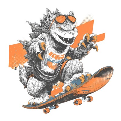 Surfing Godzilla Cat Vinyl Car Decal Sticker – Waterproof & UV-Resistant-image