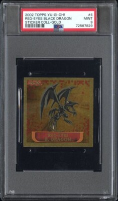 PSA 9 Red Eyes Black Dragon 2002 Topps Yu-Gi-Oh Gold Foil Stickers #4 POP 2, 0^-image