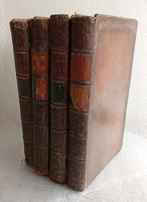 ANTIQUE LEATHER BOOK SET THE ADVENTURES OF PEREGRINE PICKLE TOBIAS SMOLLETT 1773-image