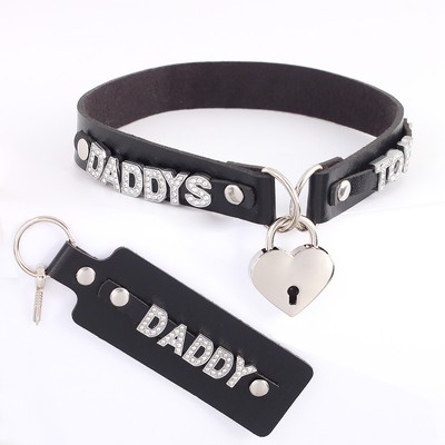 PRINCESS Heart LOCK Necklace Pu Leather Customized BDSM Gift DIY Choker Collar-image