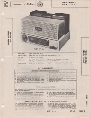 1958 THE FISHER 125-A 125-AX TUBE AMPLIFIER SERVICE MANUAL PHOTOFACT SCHEMATIC-image