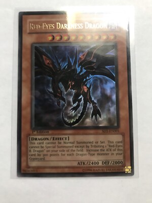 YUGIOH RED-EYES DARKNESS DRAGON ULTRA RARE SD1-EN001 1ST EDITION LP-NM-image