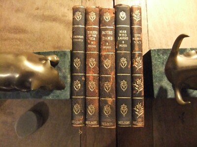 1900s Thomas Nelson  leatherbound set Victor Hugo Emerson Rubaiyat-image