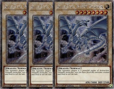 3x Yu-Gi-Oh! Blue-Eyes White Dragon 8th Alt Art RA04-EN108 Platinum Playset-image