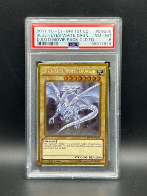 Yugioh PSA 8 NM-MT Blue-Eyes White Dragon MVP1-ENG55 Gold Rare 1st Edition #7819-image
