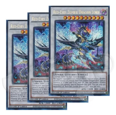 Yugioh - Red-Eyes Zombie Dragon Lord x 3 1st Edition Secret Rare NM - Free Holo-image