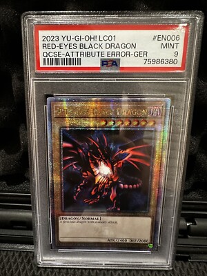 2023 Yu-Gi-Oh Red-Eyes Black Dragon LC01-EN006 QCSE Attribute Error Ger PSA 9-image