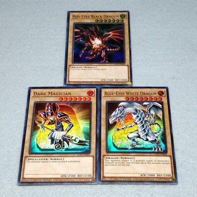 Yugioh Ultra Rare Blue Eyes White Dragon Dark Magician Red Eyes Black 3 Card Set-image