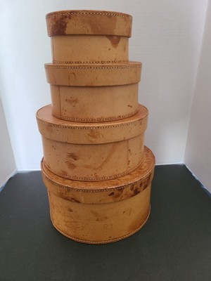 Vintage- Round Leather-bound Nesting Boxes- Camel/ Tan- Set of 4-image