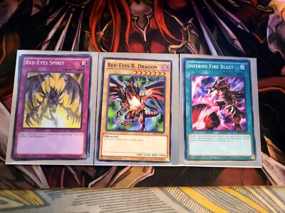 YUGIOH TCG RED-EYES BLACK DRAGON + INFERNO FIRE BLAST + RED-EYES SPIRIT LDK2 1ST-image
