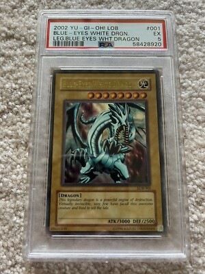 2002 Yugioh Legend of Blue-Eyes White Dragon Holo LOB-001 #001 PSA 5 EX-image