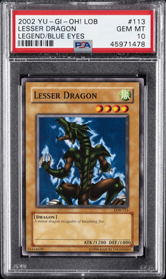 2002 YU-GI-OH! LOB-LEGEND OF BLUE EYES WHITE DRAGON #113 LESSER DRAGON PSA 10-image