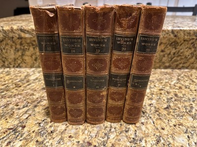 Irving's LIFE OF GEORGE WASHINGTON 1863 Leather Book 5 Volume Set Revolution-image