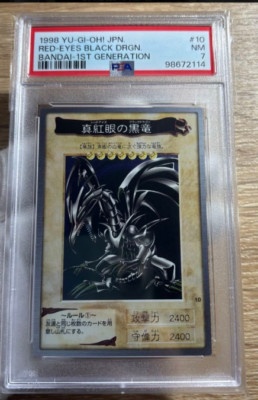RED EYES BLACK DRAGON 1998 YUGIOH Japanese #10 Bandai 1st Generation  PSA 7-image