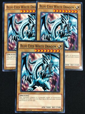 YUGIOH BLUE EYES WHITE DRAGON LDK2-ENK01 1ST COMMON X3 (NM)-image