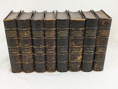 NARRATIVE AND CRITICAL HISTORY OF AMERICA Justin Winsor 8 Vol Set 1889 Leather-image