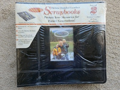 Memory Stor Set of 2 Bonded Leather Scrapbooks  Hand Stitched 12x12