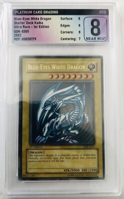 YUGIOH SDK-E001 BLUE-EYES WHITE DRAGON ULTRA RARE 1ST EDITION GRADED 8 PCG-image
