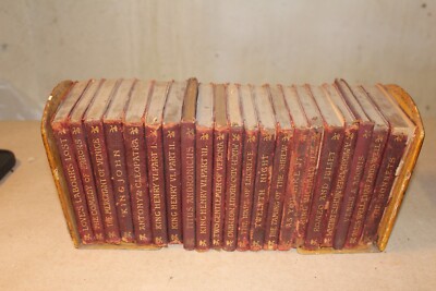 21 red leatherbound Shakespeare set 1897-1899 ANTIQUE BOOK HAND PAINTED BOOK END-image