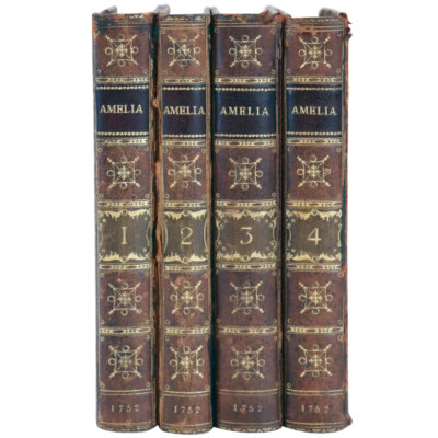 Set of 4 Antique Leather Books: Amelia by Henry Fielding Esq. 1752-image