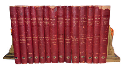 1 of 1000, 1894, THE NOVELS OF VICTOR HUGO, 14 VOL SET, QUARTO, LEATHER-image