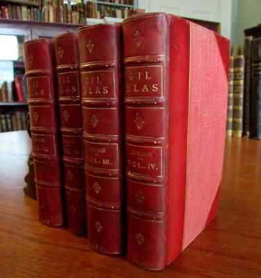 Gil Blas 100 engraved plates 1807 splendid 4 vol. leather books set-image