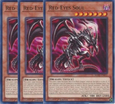 Yugioh - Red-Eyes Soul x 3 - 1st Edition Rare NM - Plus Free Holographic Card-image
