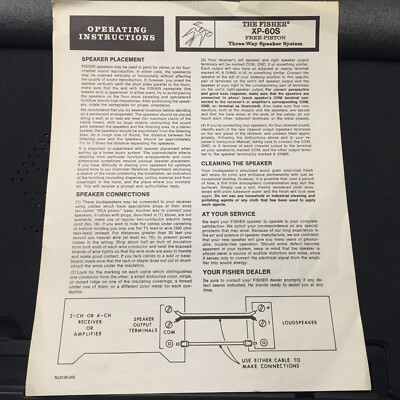 Original Owner Manual for the Fisher XP-60s Speaker System-image