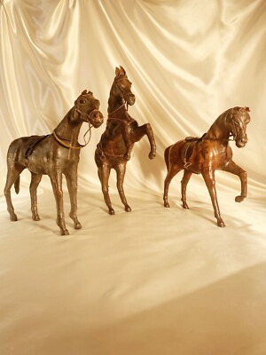 Set of Three Leather Bound Horses-image