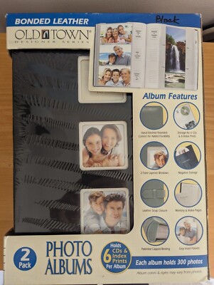 Old Town Bonded Leather Photo Album Set 2 Binders, Each Holds 300 Photos browm-image