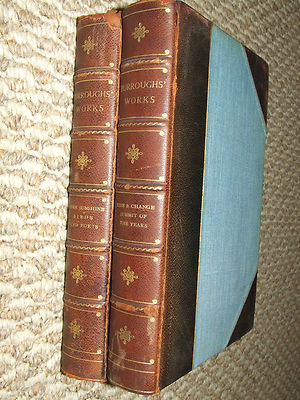 BURROUGHS' WORKS  2 Vol. Leather Book Set -Houghton Mifflin Riverside Press 1921-image