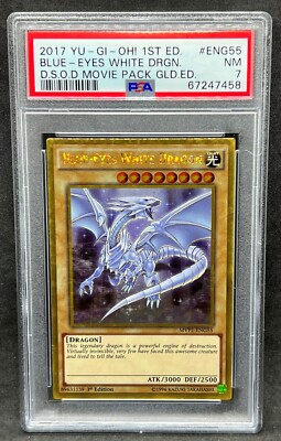 Yugioh PSA 7 NM Blue-Eyes White Dragon MVP1-ENG55 Gold Rare 1st Edition!!-image