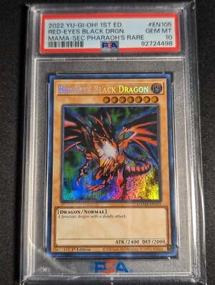 Yugioh - Red-Eyes Black Dragon MAMA-EN105 1st Pharaoh's Secret Rare PSA 10-image