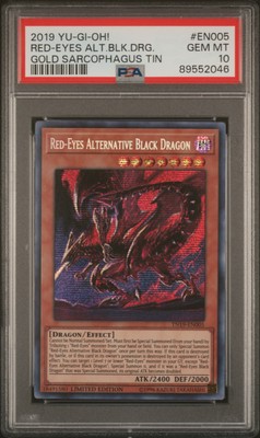 2019 YU-GI-OH! GOLD SARCOPHAGUS TIN RED-EYES ALTERNATIVE BLACK DRAGON PSA 10-image