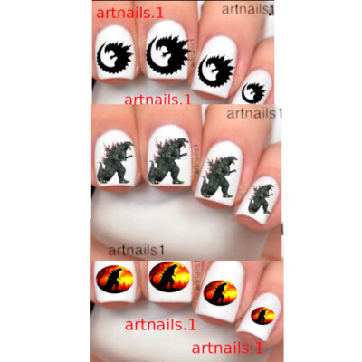 Nail Art Decals Godzilla Nails Kaiju Cosplay Costume SET 150+ Mani Salon Polish-image