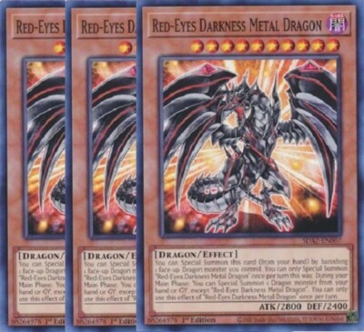 Yugioh - Red-Eyes Darkness Metal Dragon x 3 - 1st Edition NM - Free Holo Card-image