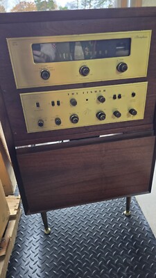 Vintage Fisher X-100 Tube Master Amplifier, FM-100 & Ampex Reel to Reel Cabinet-image