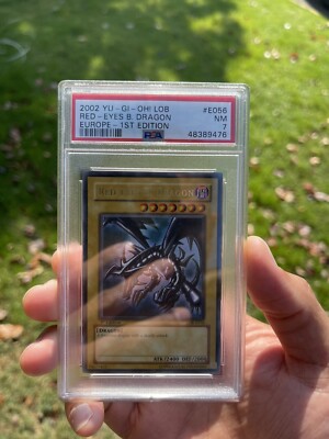 2002 Yu-Gi-Oh! LOB Europe 1st Edition #E056 Red-Eyes Black Dragon PSA 7 NM-image