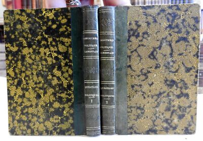 Politics & Philosophy 1840 French small leather books rare Lamennais 2 v. set-image