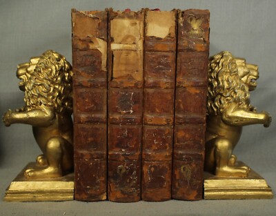 antique old worn leather books 1835 Sir Thomas Browne's Works 4 vol. set-image