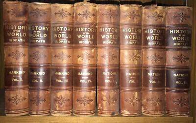 LEATHER Set; History Of The World! Complete in 8 Massive Volumes Very Good-image
