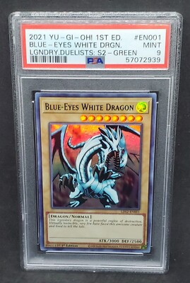 Yugioh PSA 9 MINT Blue-Eyes White Dragon (Green) LDS2-EN001 1st Ed. Ultra Rare-image