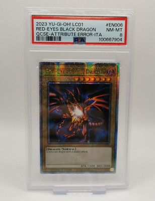 Yugioh 2023 Red-Eyes Black Dragon LC01-EN006 Quarter Century PSA Graded 8 Error-image