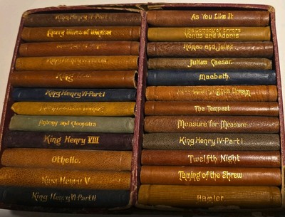 Early 1900's 24 Volume William Shakespeare Mini Leather Book Set Knickerbocker-image