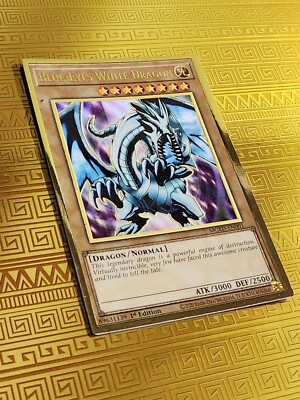 Blue-Eyes White Dragon Premium Gold Rare 1st Edition MGED-EN001 Yugioh NM -image